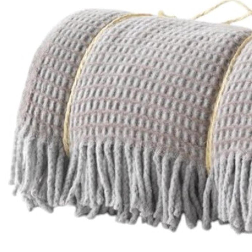 55" X 70" Taupe And Gray Cotton Blend Woven Checkered Plush Throw Blanket with Fringe HomeRoots