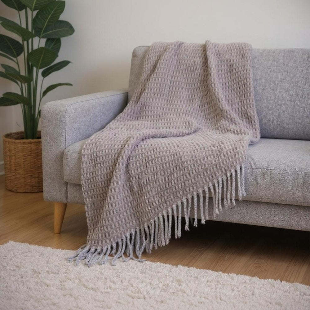55" X 70" Taupe And Gray Cotton Blend Woven Checkered Plush Throw Blanket with Fringe HomeRoots