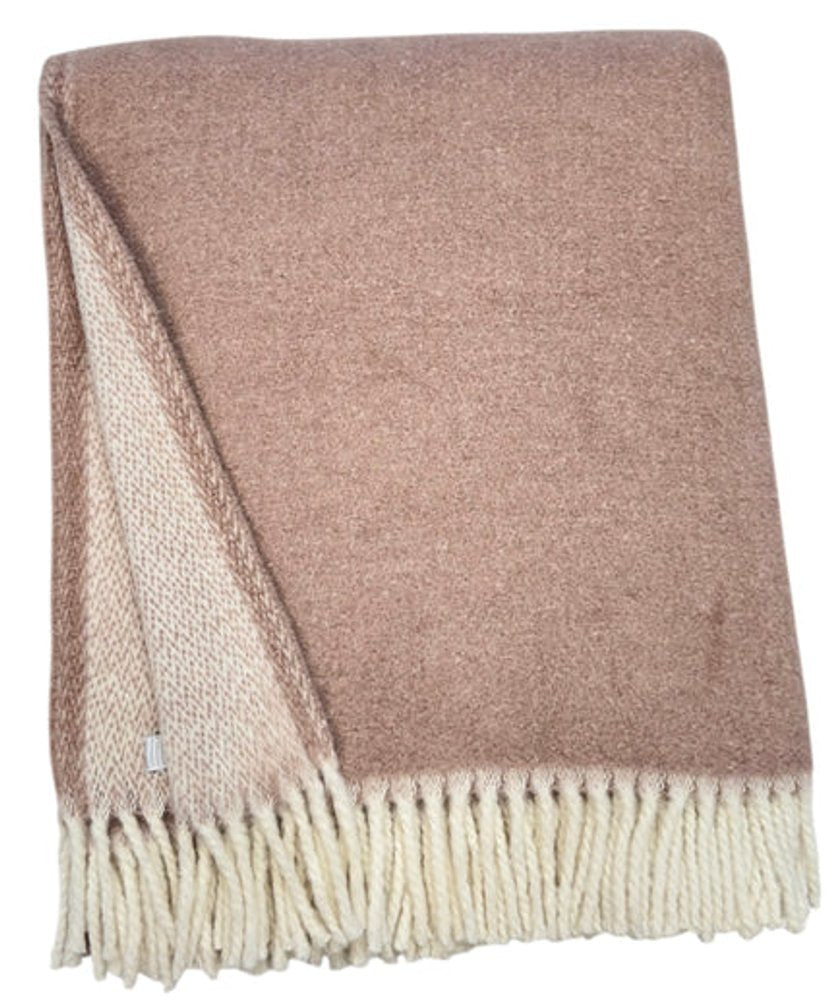 55" X 70" Dusty Rose And White Chevron Cotton Blend Woven Plush Throw Blanket with Fringe HomeRoots