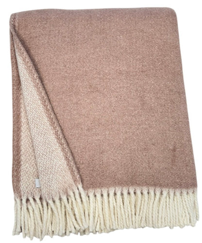 55" X 70" Dusty Rose And White Chevron Cotton Blend Woven Plush Throw Blanket with Fringe HomeRoots
