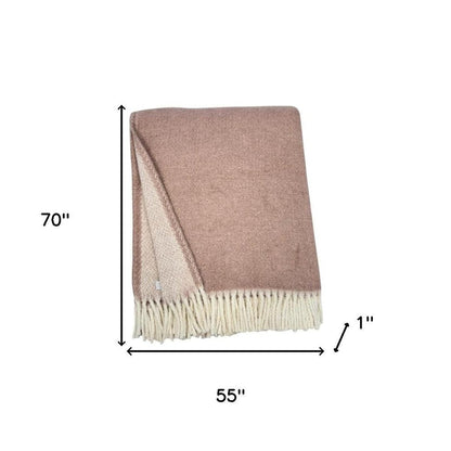 55" X 70" Dusty Rose And White Chevron Cotton Blend Woven Plush Throw Blanket with Fringe HomeRoots