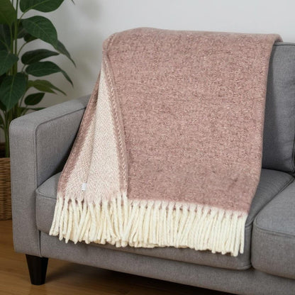 55" X 70" Dusty Rose And White Chevron Cotton Blend Woven Plush Throw Blanket with Fringe HomeRoots