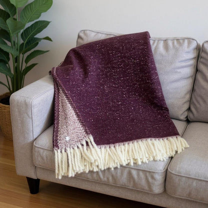 55" X 70" Plum And White Cotton Blend Woven Chevron Plush Throw Blanket with Fringe HomeRoots