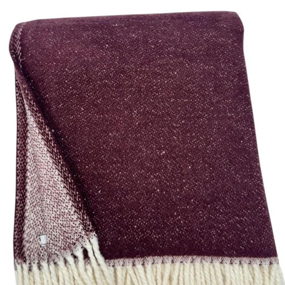 55" X 70" Plum And White Cotton Blend Woven Chevron Plush Throw Blanket with Fringe HomeRoots
