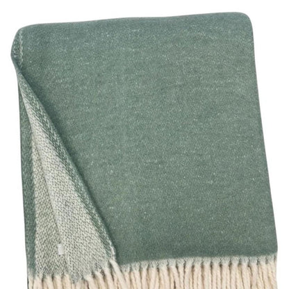 55" X 70" Sage And White Cotton Blend Woven Chevron Plush Throw Blanket with Fringe HomeRoots