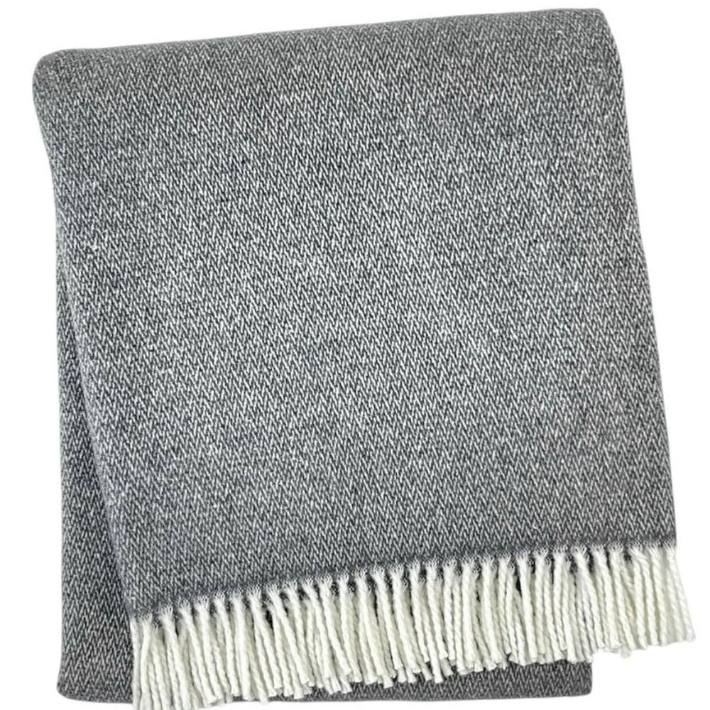 55" X 70" Dark Gray And White Cotton Blend Woven Herringbone Plush Throw Blanket with Fringe HomeRoots