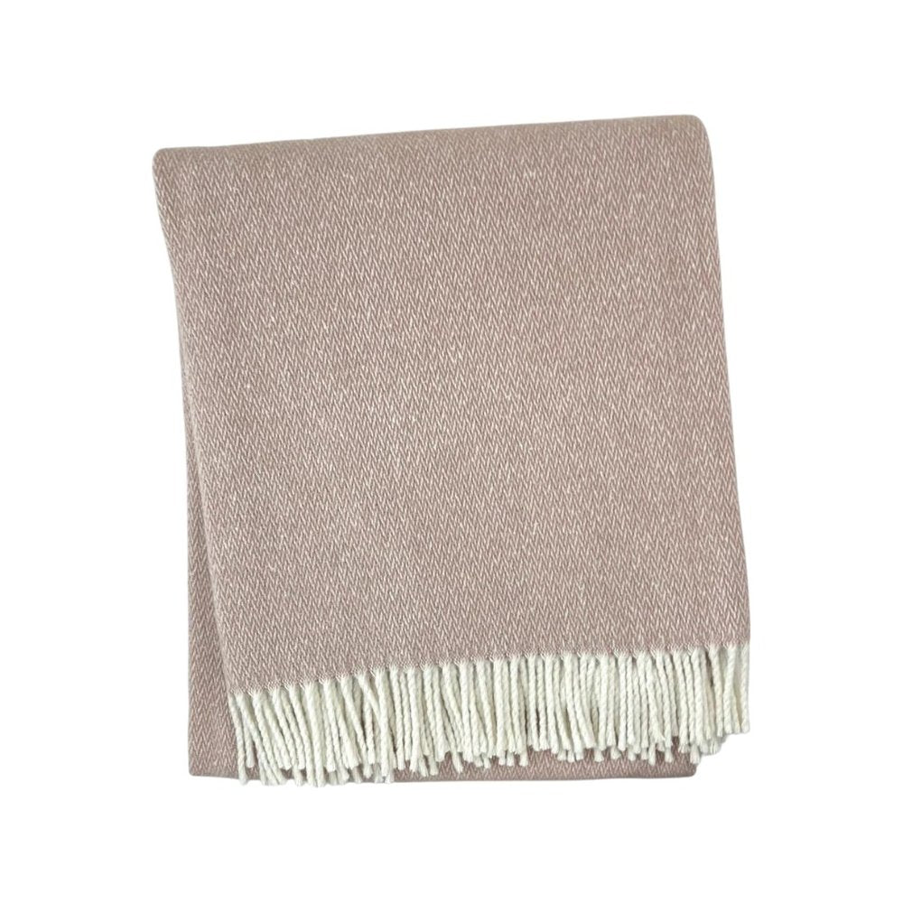 55" X 70" Dusty Rose And White Cotton Blend Woven Herringbone Plush Throw Blanket with Fringe HomeRoots