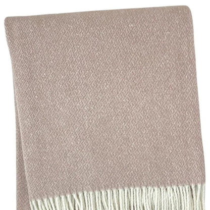 55" X 70" Dusty Rose And White Cotton Blend Woven Herringbone Plush Throw Blanket with Fringe HomeRoots
