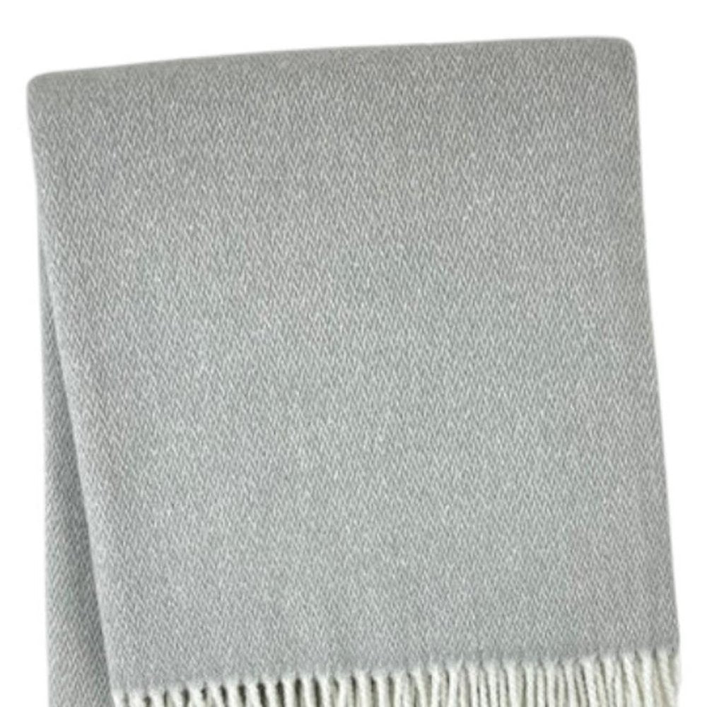 55" X 70" Light Gray And White Herringbone Cotton And Microfiber Woven Throw Blanket with Fringe HomeRoots