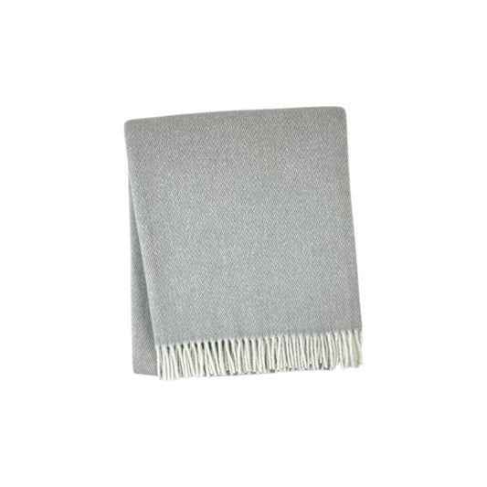 55" X 70" Light Gray And White Herringbone Cotton And Microfiber Woven Throw Blanket with Fringe