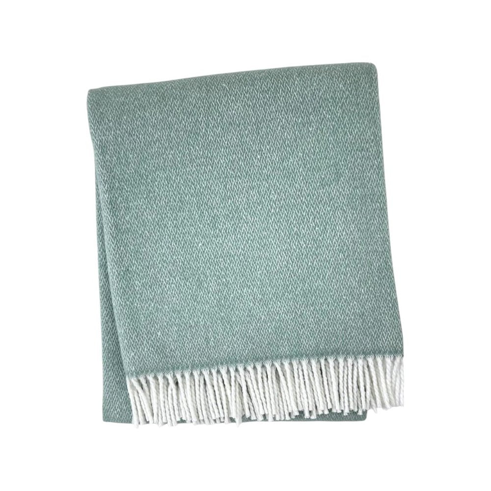 55" X 70" Sage And White Cotton Blend Woven Herringbone Plush Throw Blanket with Fringe HomeRoots
