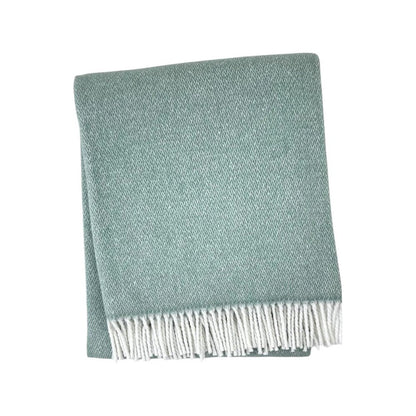 55" X 70" Sage And White Cotton Blend Woven Herringbone Plush Throw Blanket with Fringe HomeRoots
