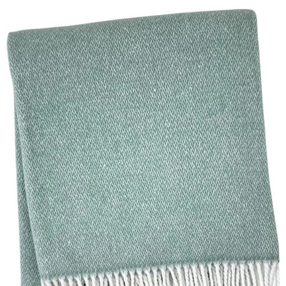 55" X 70" Sage And White Cotton Blend Woven Herringbone Plush Throw Blanket with Fringe HomeRoots