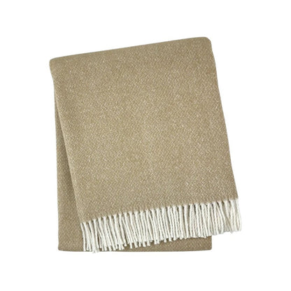 55" X 70" Stone And White Cotton Blend Woven Herringbone Plush Throw Blanket with Fringe HomeRoots