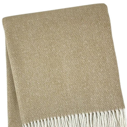 55" X 70" Stone And White Cotton Blend Woven Herringbone Plush Throw Blanket with Fringe HomeRoots