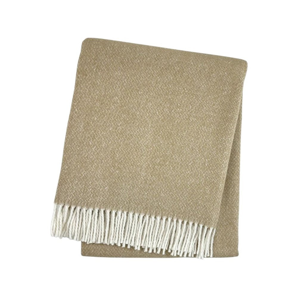 55" X 70" Stone And White Cotton Blend Woven Herringbone Plush Throw Blanket with Fringe HomeRoots