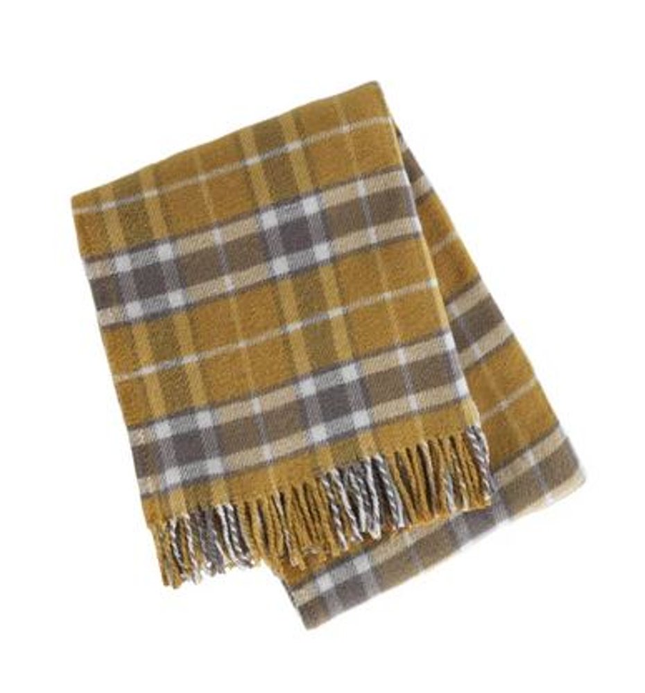 55" X 70" Gold And Brown Cotton Blend Woven Plaid Plush Throw Blanket with Fringe HomeRoots