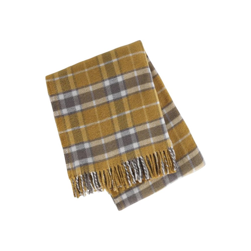 55" X 70" Gold And Brown Cotton Blend Woven Plaid Plush Throw Blanket with Fringe HomeRoots
