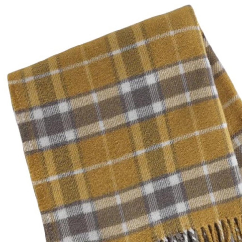 55" X 70" Gold And Brown Cotton Blend Woven Plaid Plush Throw Blanket with Fringe HomeRoots