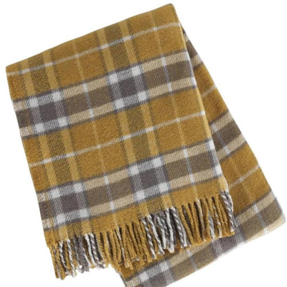 55" X 70" Gold And Brown Cotton Blend Woven Plaid Plush Throw Blanket with Fringe HomeRoots