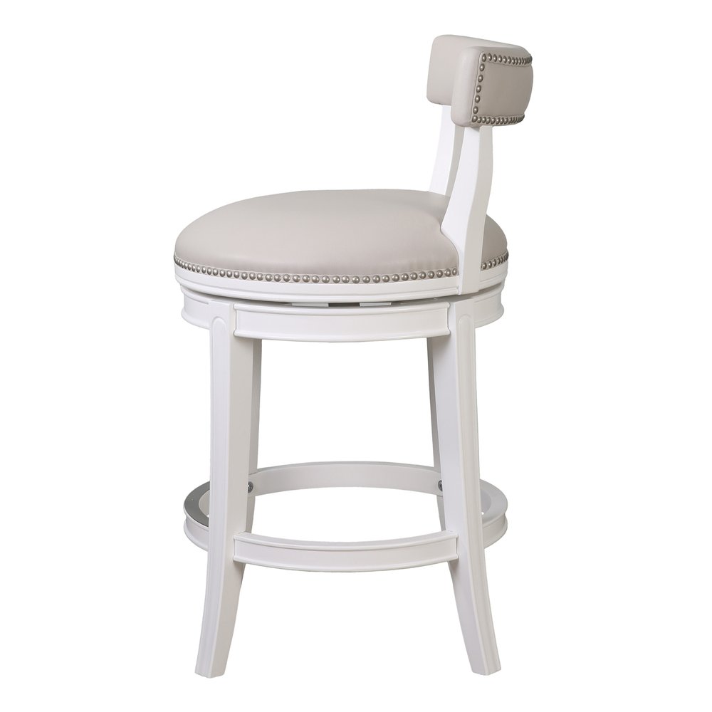 26" Gray And White Faux Leather And Solid Wood Low Back Counter Height Swivel Bar Chair HomeRoots