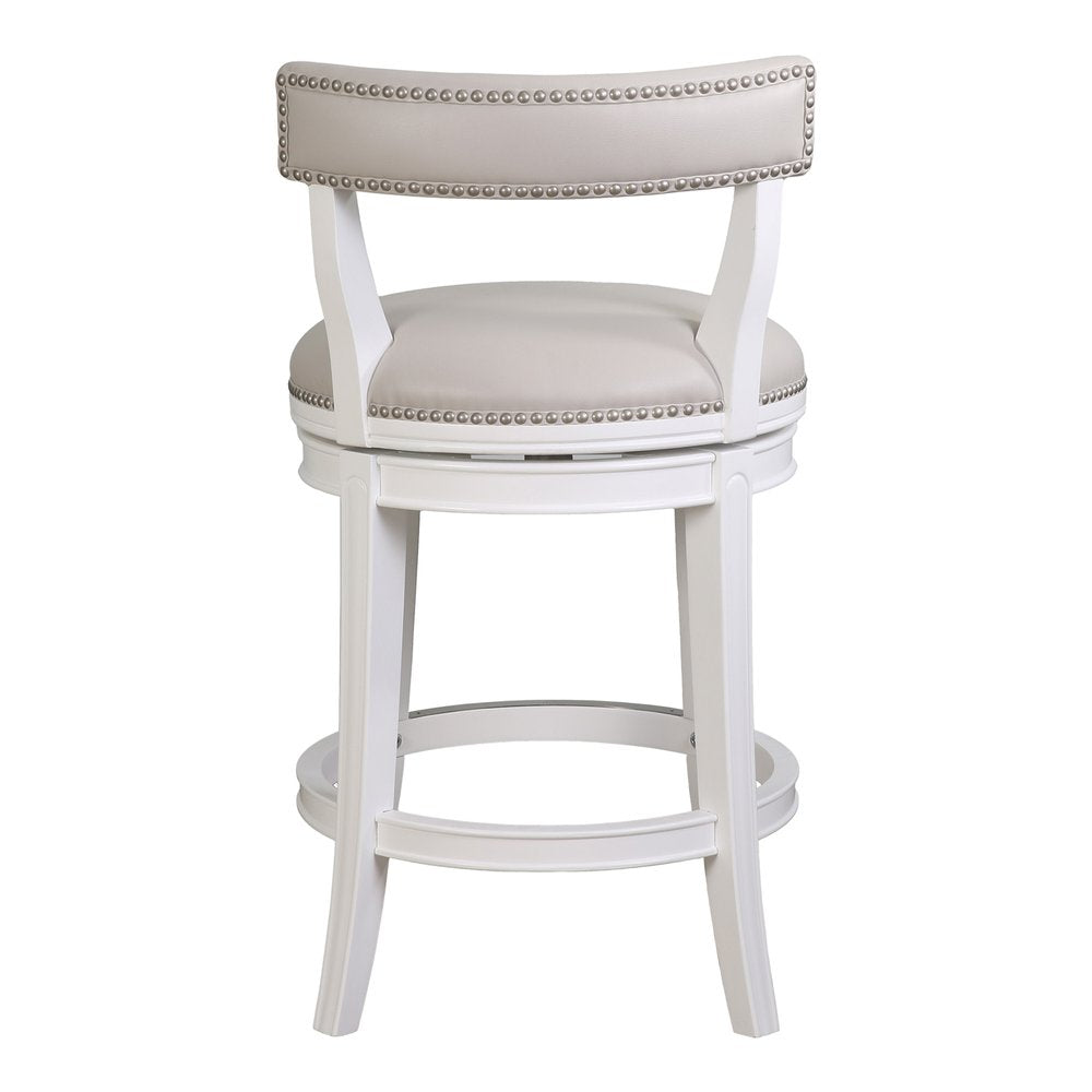 26" Gray And White Faux Leather And Solid Wood Low Back Counter Height Swivel Bar Chair HomeRoots