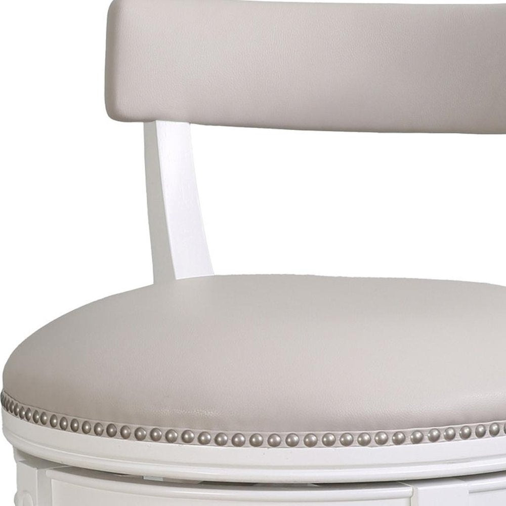 26" Gray And White Faux Leather And Solid Wood Low Back Counter Height Swivel Bar Chair HomeRoots