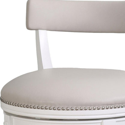 26" Gray And White Faux Leather And Solid Wood Low Back Counter Height Swivel Bar Chair HomeRoots