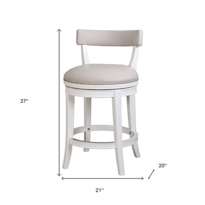 26" Gray And White Faux Leather And Solid Wood Low Back Counter Height Swivel Bar Chair HomeRoots
