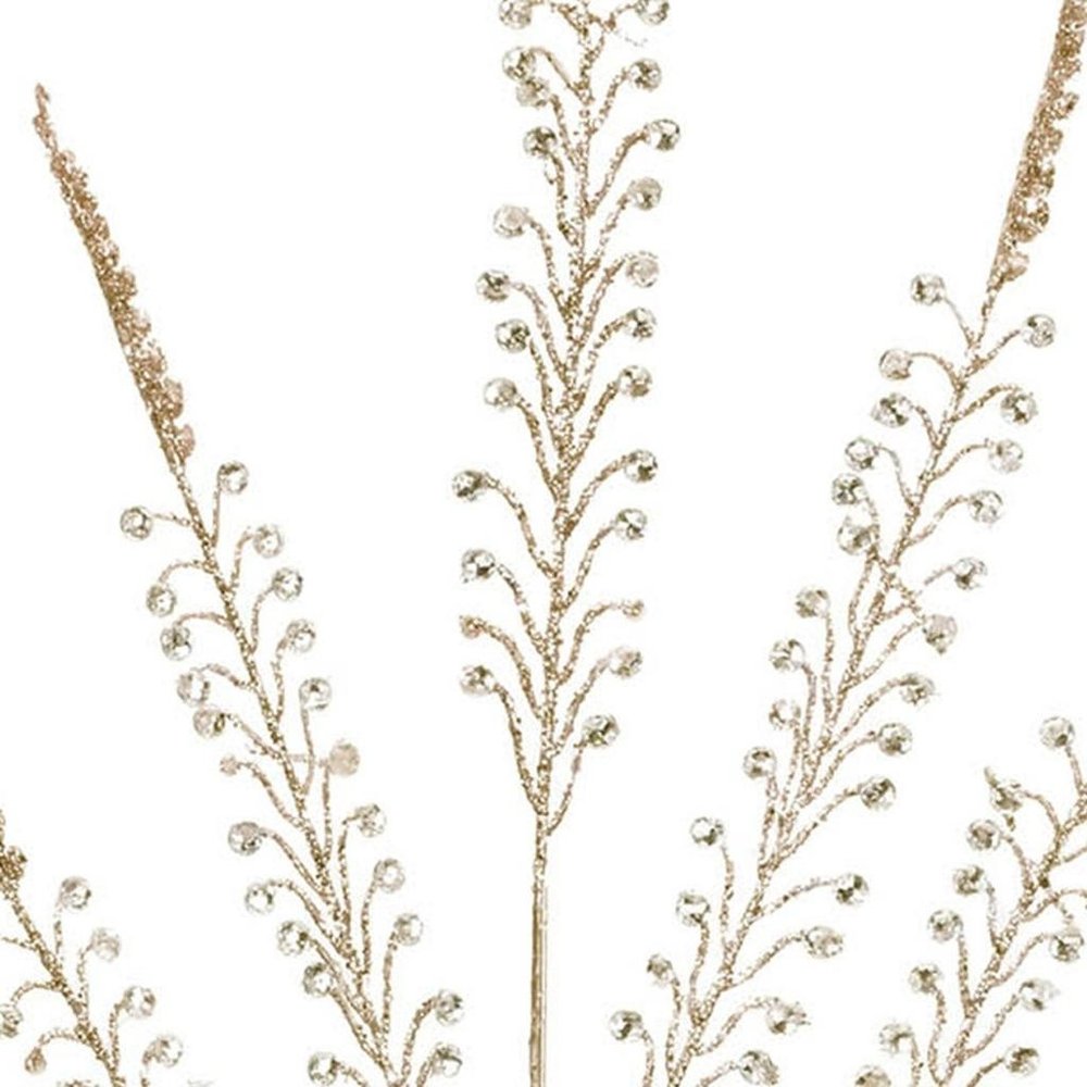 Set of Two Gold And Clear Faux Crystal Beaded Linear Fern Wreath Sprays HomeRoots