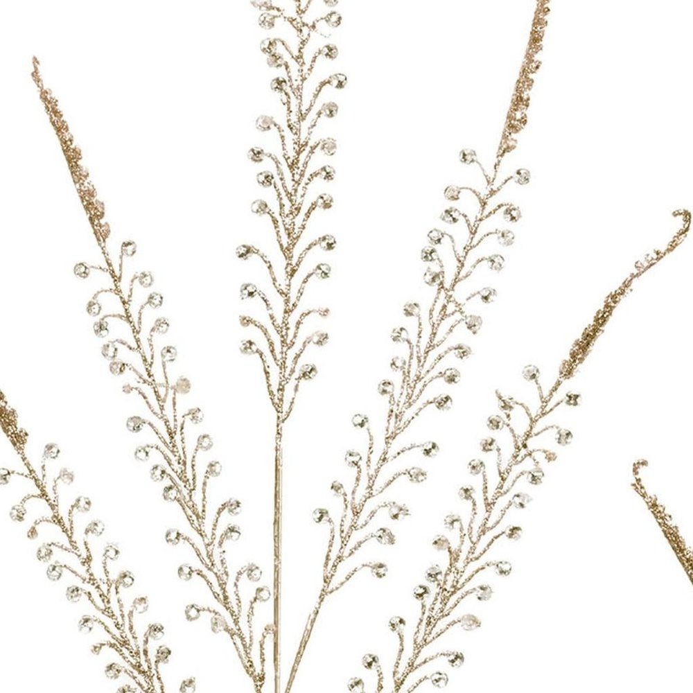 Set of Two Gold And Clear Faux Crystal Beaded Linear Fern Wreath Sprays HomeRoots