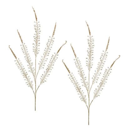 Set of Two Gold And Clear Faux Crystal Beaded Linear Fern Wreath Sprays HomeRoots