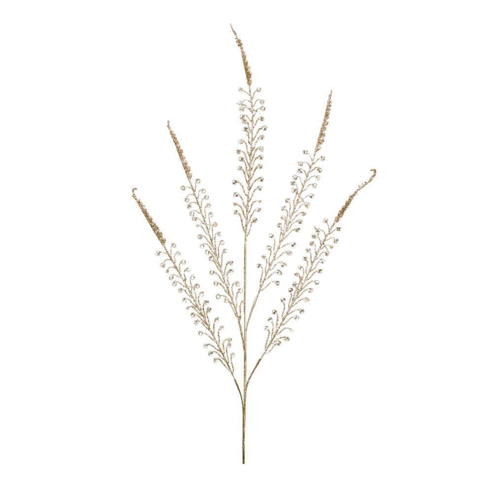 Set of Two Gold And Clear Faux Crystal Beaded Linear Fern Wreath Sprays HomeRoots
