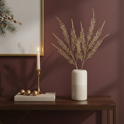 Set of Two Gold And Clear Faux Crystal Beaded Linear Fern Wreath Sprays HomeRoots
