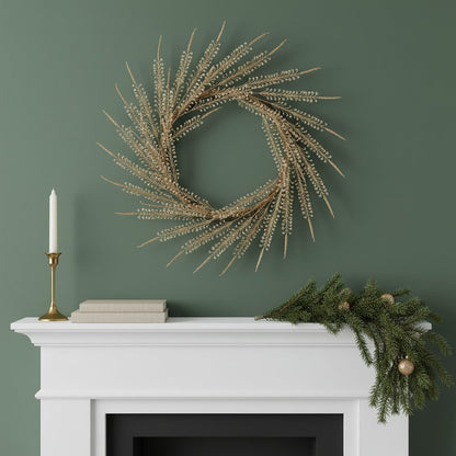 Set of Two Gold And Clear Faux Crystal Beaded Linear Fern Wreath Sprays HomeRoots