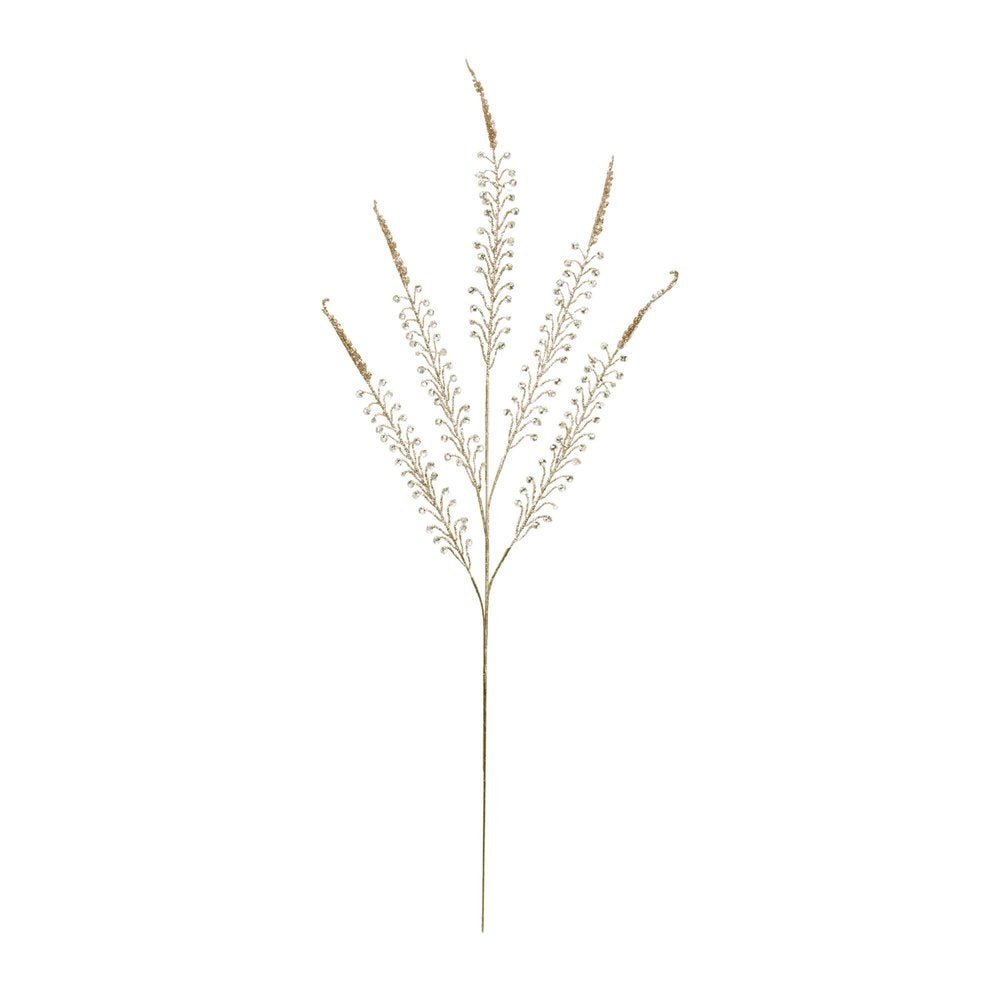 Set of Two Gold And Clear Faux Crystal Beaded Linear Fern Wreath Sprays HomeRoots