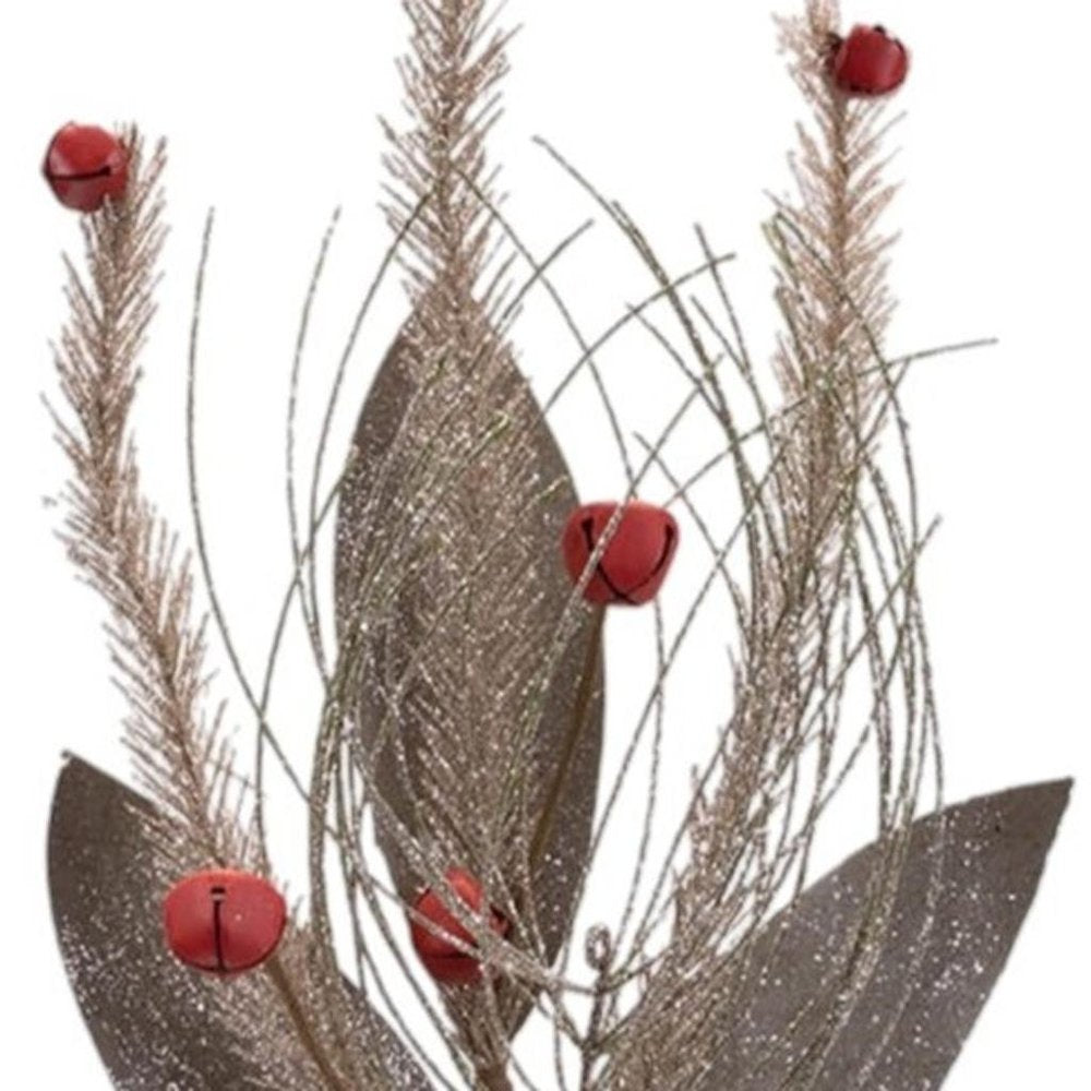 Set of Six 18" Silver Champagne And Red Artificial Pine Tree