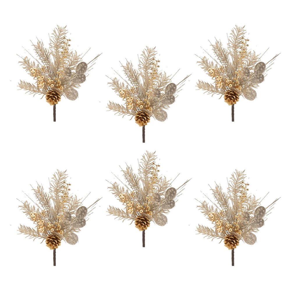 Set of Six 20" Silver Gold And Champagne Artificial Pine Tree