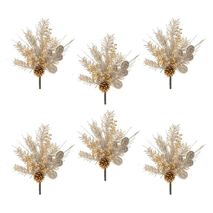 Set of Six 20" Silver Gold And Champagne Artificial Pine Tree