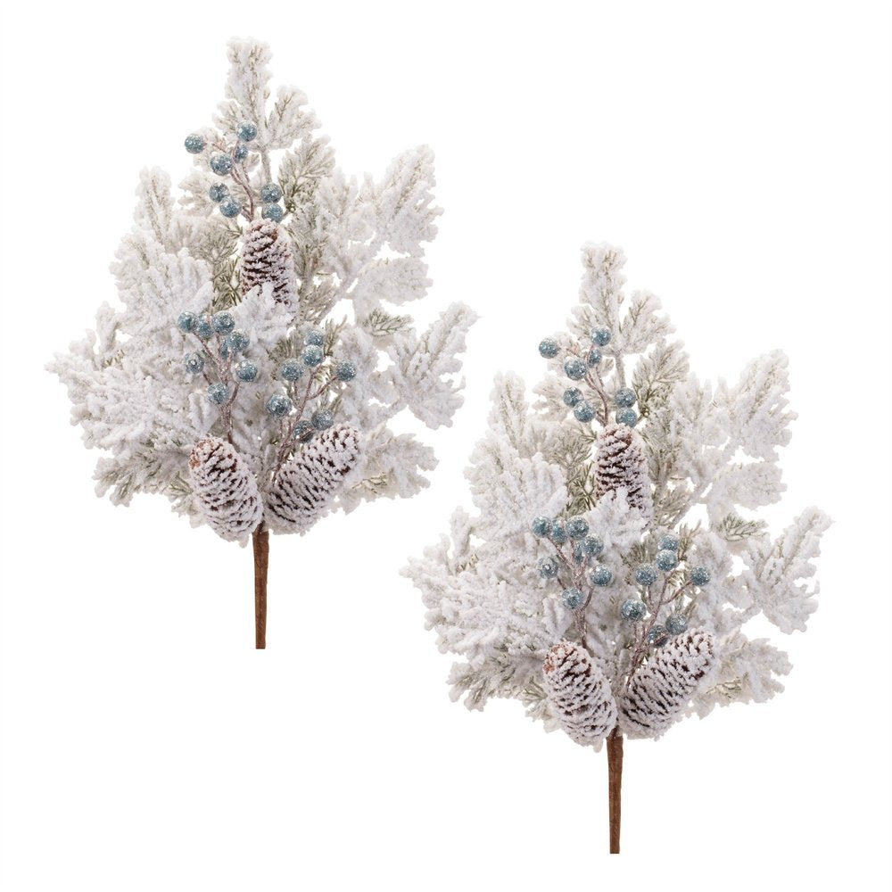 Set of Six 27" White Green And Brown Artificial Pine Tree