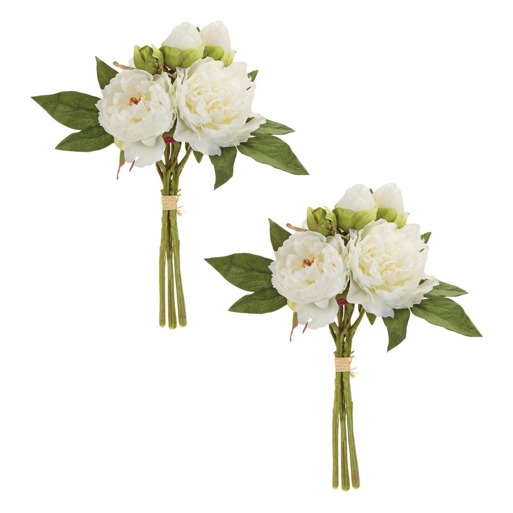 Set of Two 7" White Ivory And Green Artificial Flowering Tree