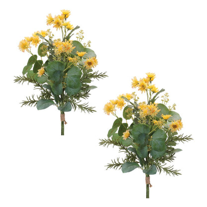 Set of Two 6" White Yellow And Green Artificial Flowering Tree
