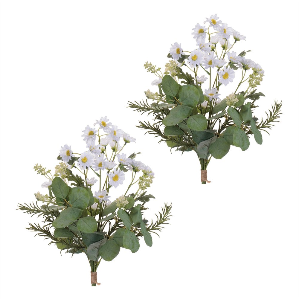 Set of Two 8" White Yellow And Green Artificial Flowering Tree