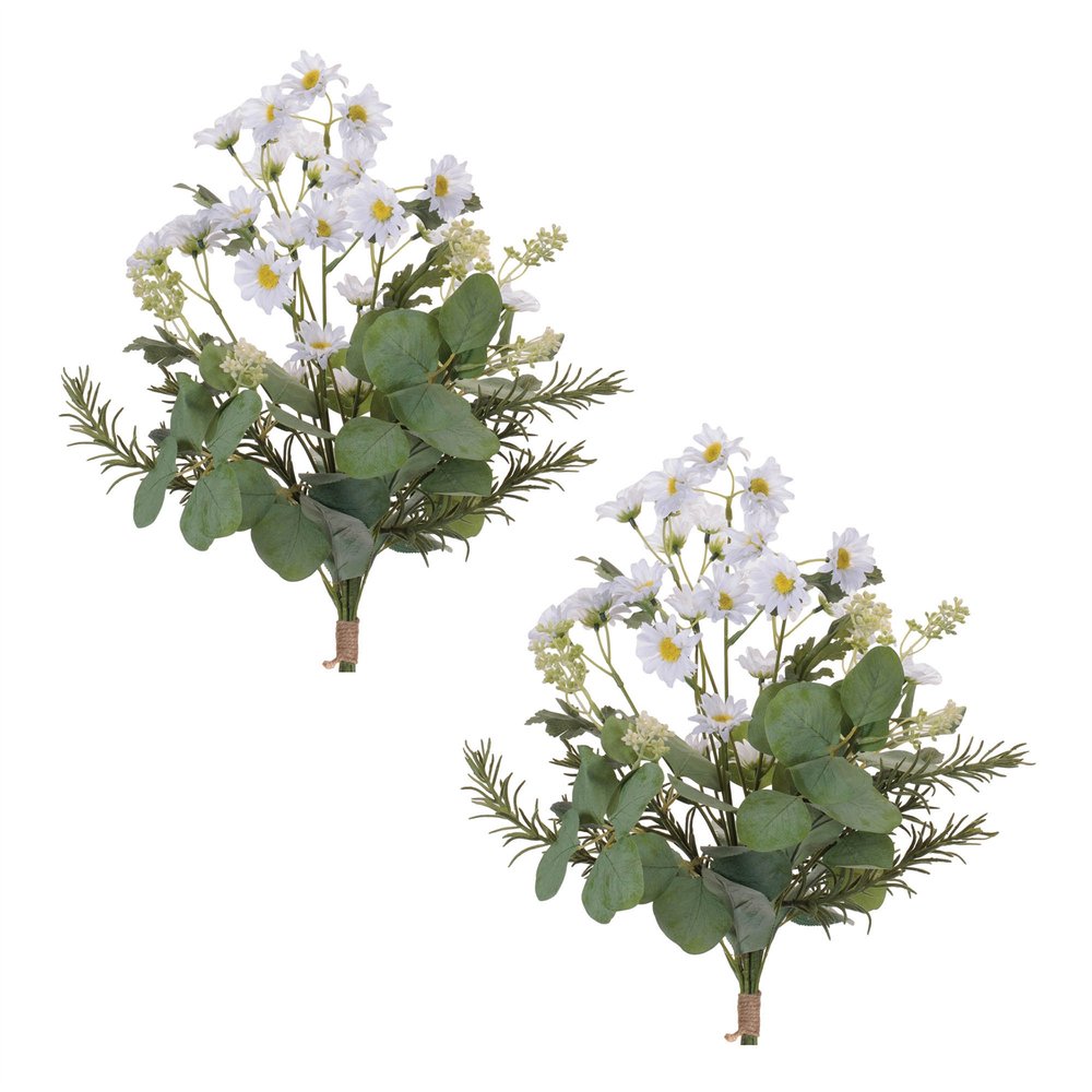 Set of Two 8" White Yellow And Green Artificial Flowering Tree