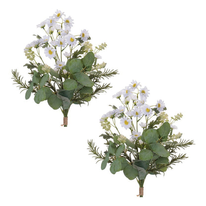 Set of Two 8" White Yellow And Green Artificial Flowering Tree