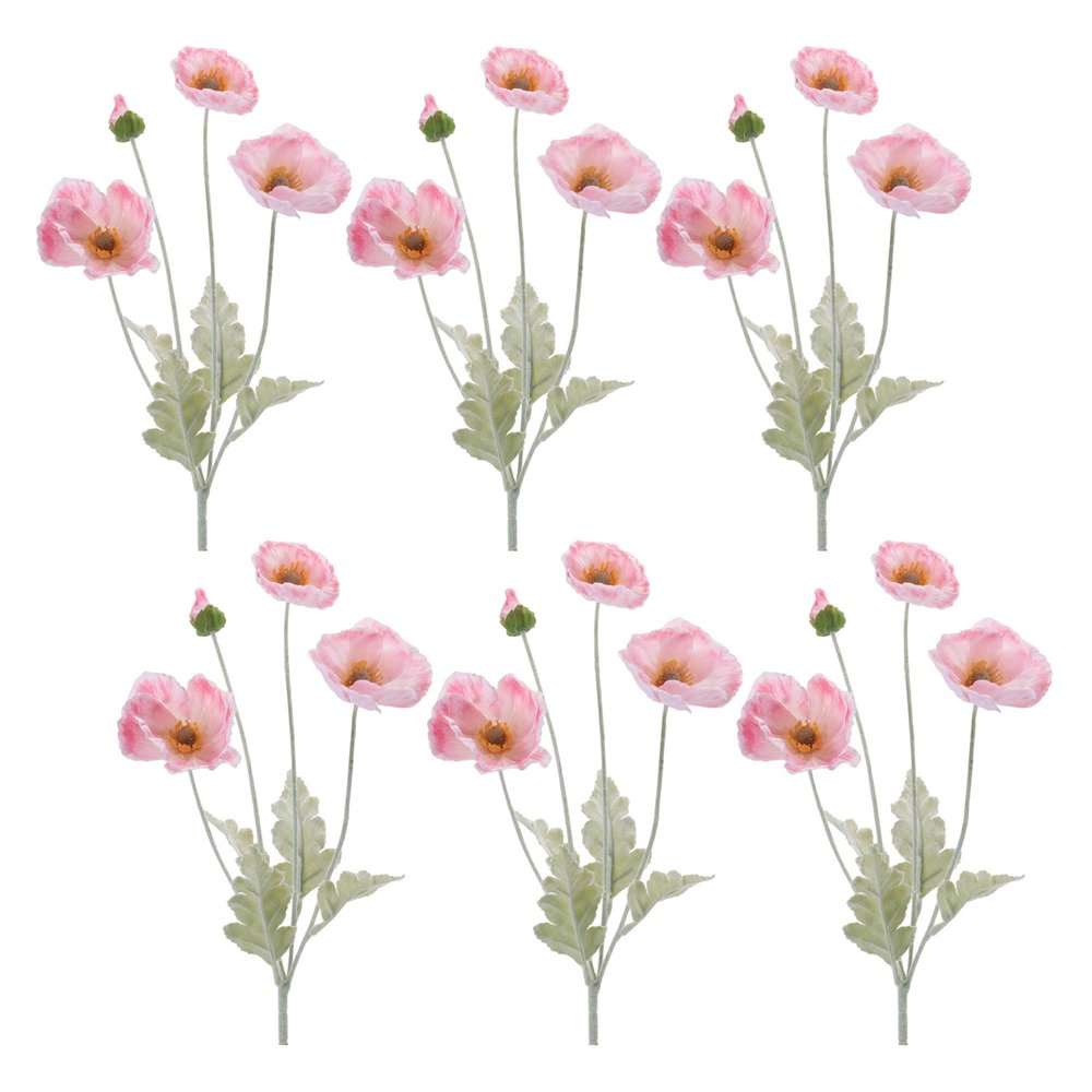 Set of Six 4" Pink And Green Artificial Flowering Tree