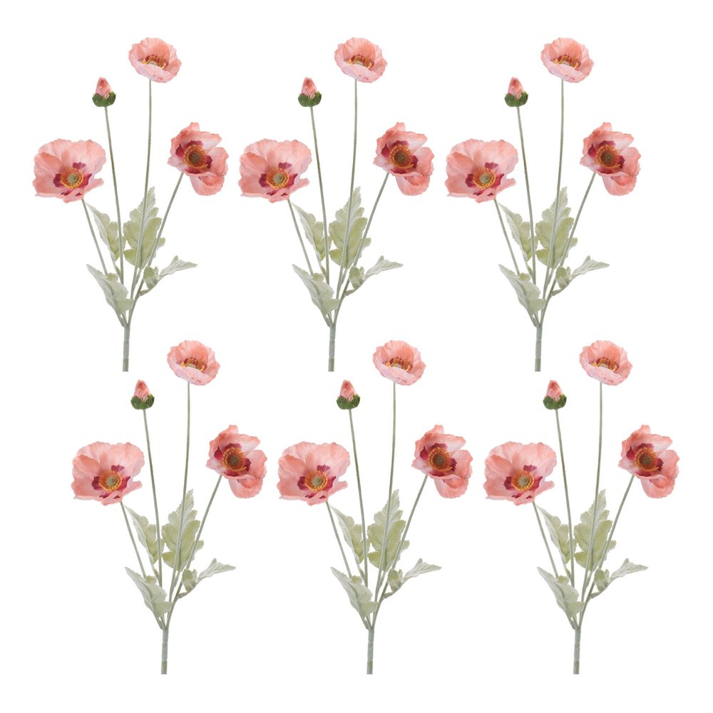 Set of Six 3" Pink And Green Artificial Flowering Tree