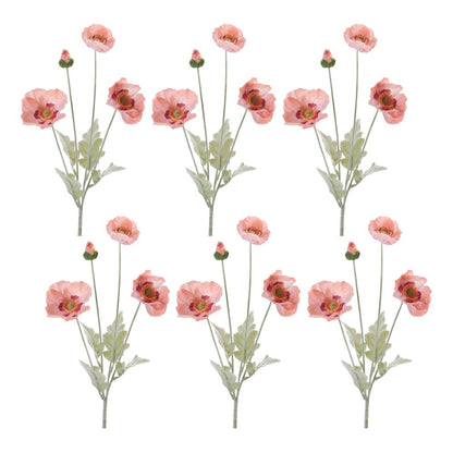 Set of Six 3" Pink And Green Artificial Flowering Tree