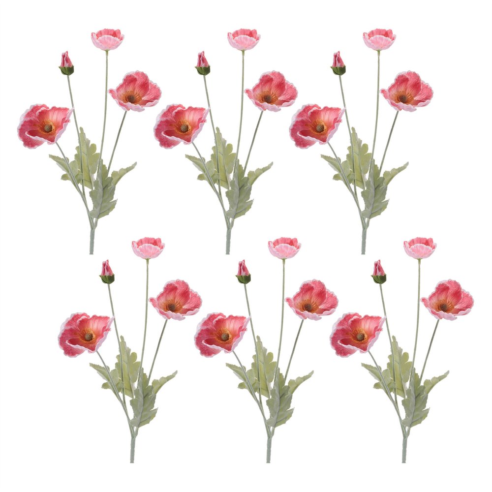 Set of Six 3" Red And Green Artificial Flowering Tree