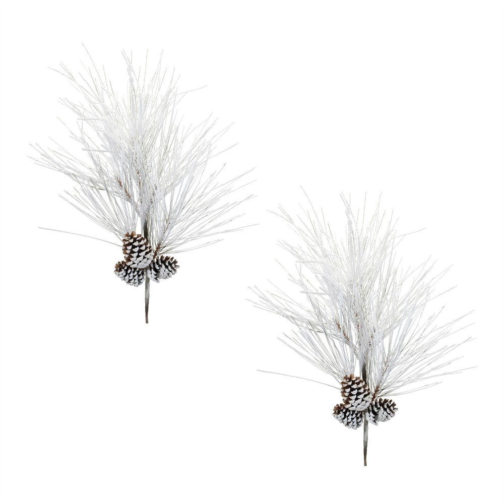 Set of Two 2" White Brown And Green Artificial Pine Tree